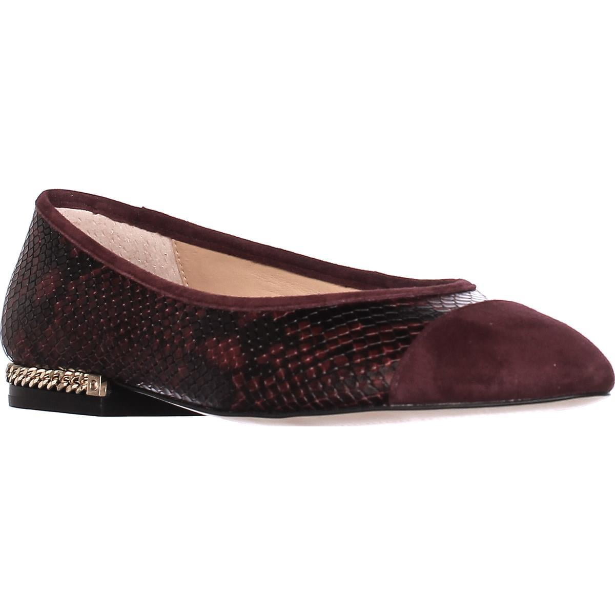 Womens MICHAEL Michael Kors Sabrina Toe Cap Chain Heel Ballet Flats - Plum  