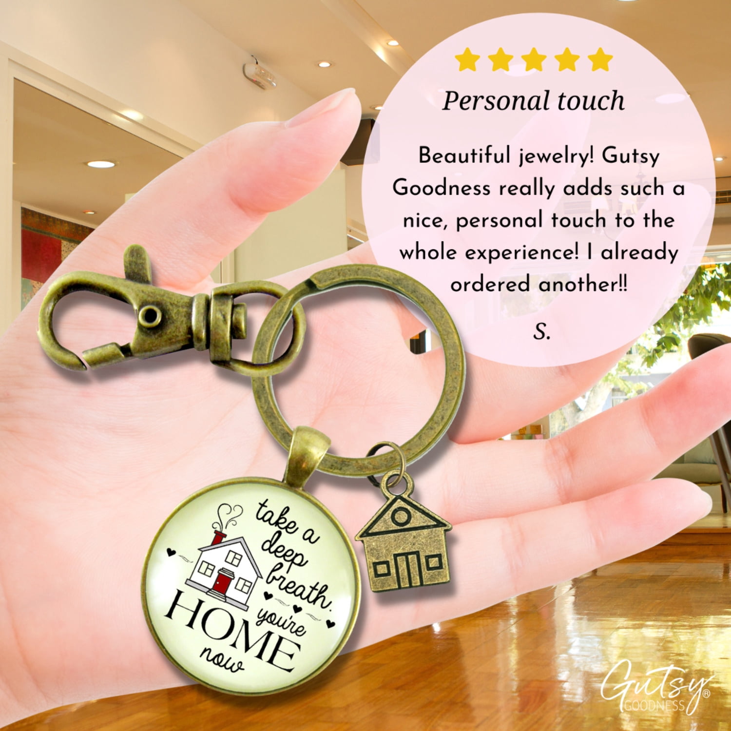 New Home Gutsy Goodness Bronze Keychain Take Deep Breath First House Apartment Gift Idea From Realtor