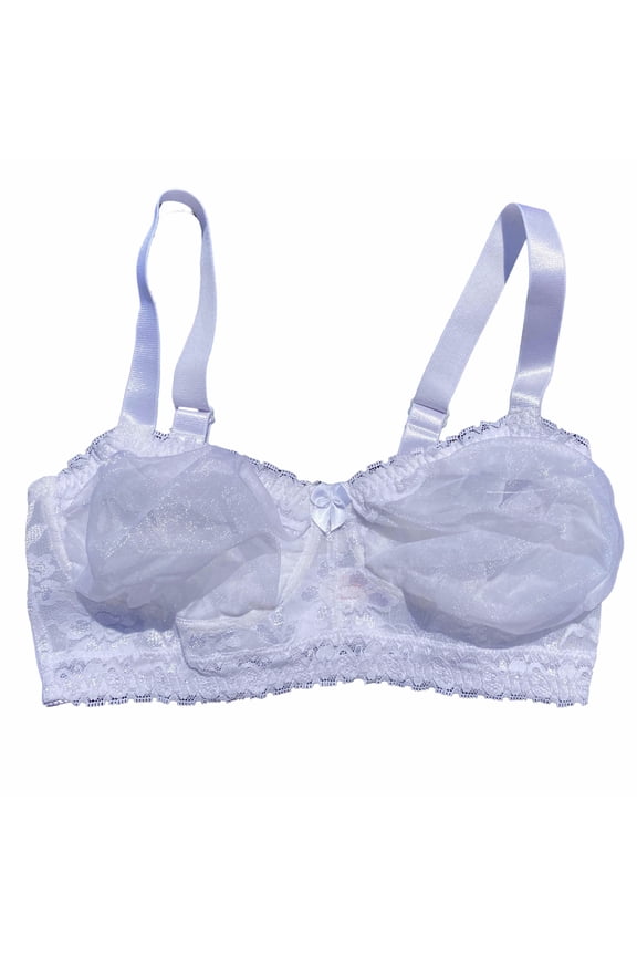 Womens Pocketed Mastectomy Bra with Lace | Sheer Pocket Bra for Breast Forms | Post-Surgery Prosthesis Bra | Wire-Free Support, Silicone Breast Form Holder,White,48F