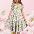 thumbnail image 1 of XUNKUSGA Robes pour Filles 4-15 Ans Mignonne à Imprimé Floral Manches à Volants Robe Midi Évasée Été Ample Plissée Robe de Sortie Mode Bohème Robes de Plage avec Poches, Beige, 1 of 5