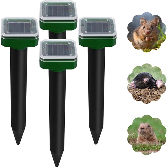 Solar Mole Repellent Ultrasonic 4 Pack Outdoor Powered Sonic Deterrent - Mole Stopper Scare Vole for Lawn Garden & Yard Home - Groundhog Repeller Snake Rodent Gopher Spikes Chaser Pest Control