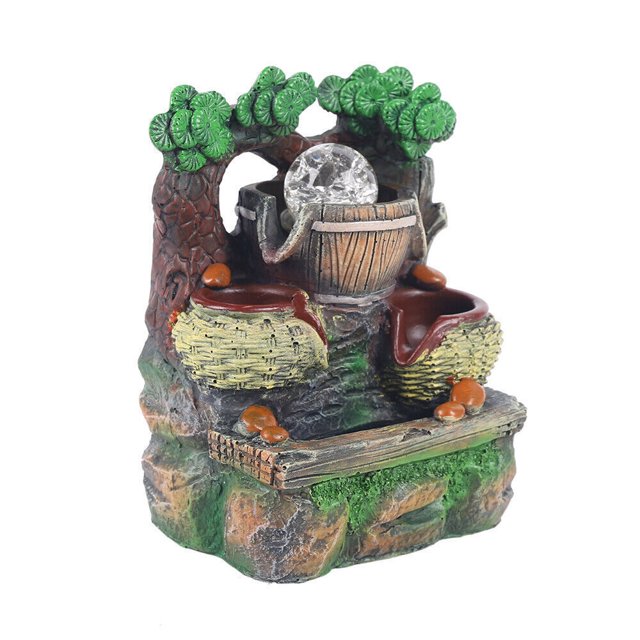 Resin Waterfall Rockery Tabletop Water Fountain W/LED Light Home Decor