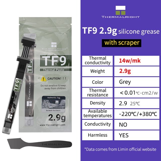 TF9 Thermal Grease 1.5/2.9g 14W/M.K CPU GPU Cooling Computer Notebook Graphics card thermal paste with scraper TF9 2.9g