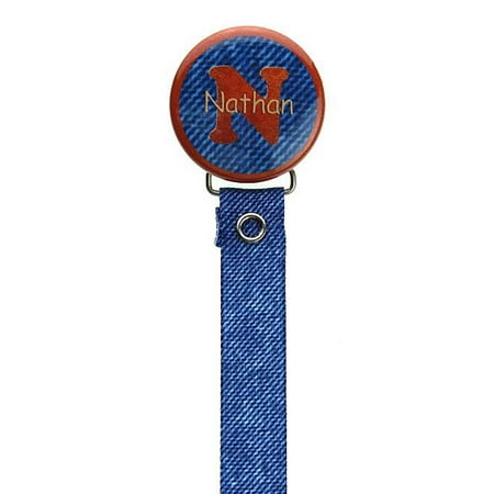 Personalized Name Denim & Brown Pacifier Clip