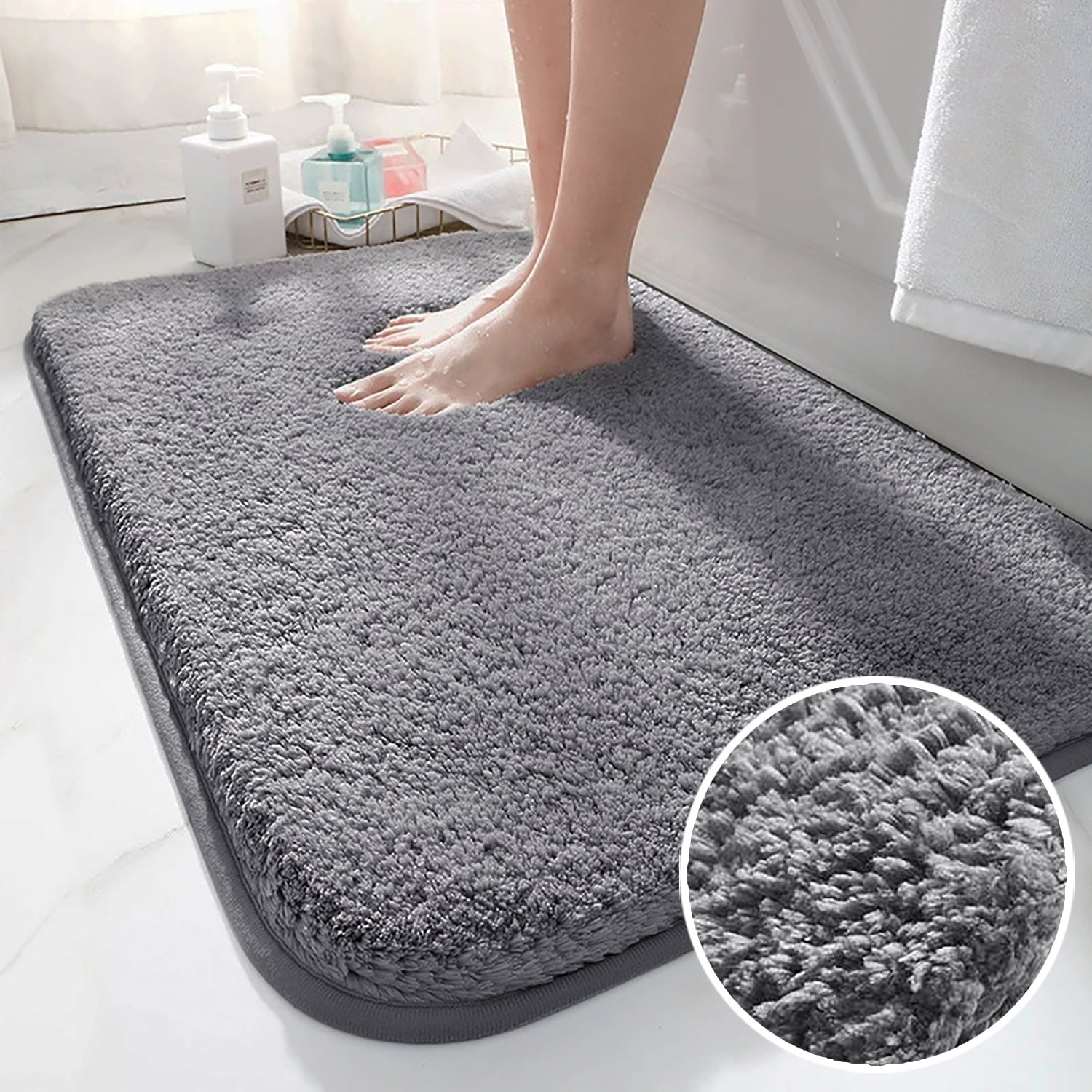 MontVoo Bath Mat Rug-Absorbent Plush Microfiber Gray Bathroom Rugs Mats Non  Slip Washable-Bath Mats Rugs for Bathroom Floor-Shower Rug Bathmat 16”x24”