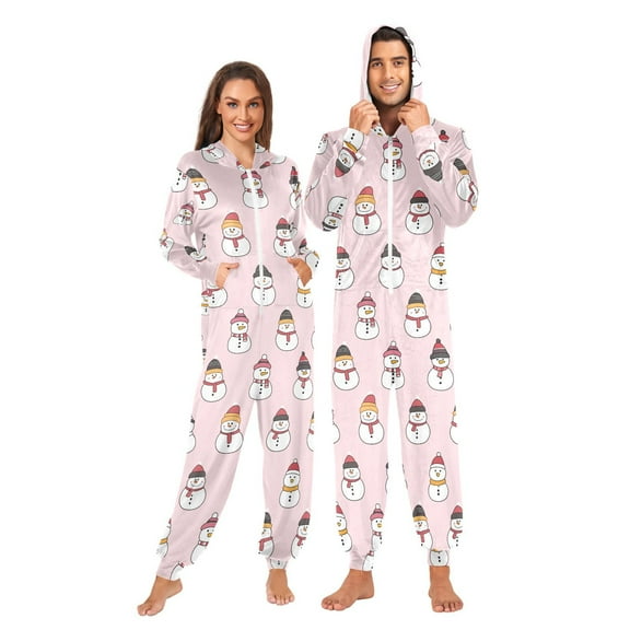 Christmas Snowman Illustration Adult onesie Pajamas, Crystal Velvet Ultra Soft Warm Jumpsuit for Men and Women