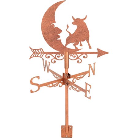 Moon and Cow Weather Vane Cattle Metal Wind Direction Indicator Measuring Instrument Roof Installation Weathervane for Outdoor Garden