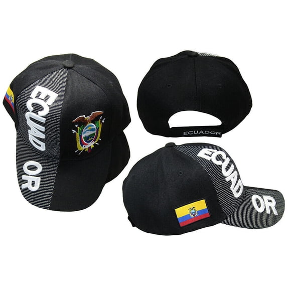 Ecuador Country Black White Letter Crest 3-D Patch On Side Embroidered Hat Cap