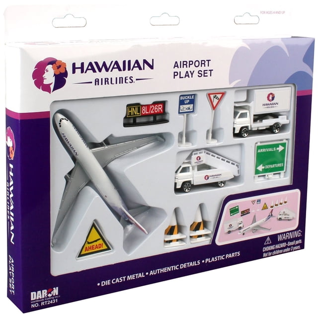 Set Airport Playset Daron Hawaiian Airlines de metal fundido a presión, color blanco