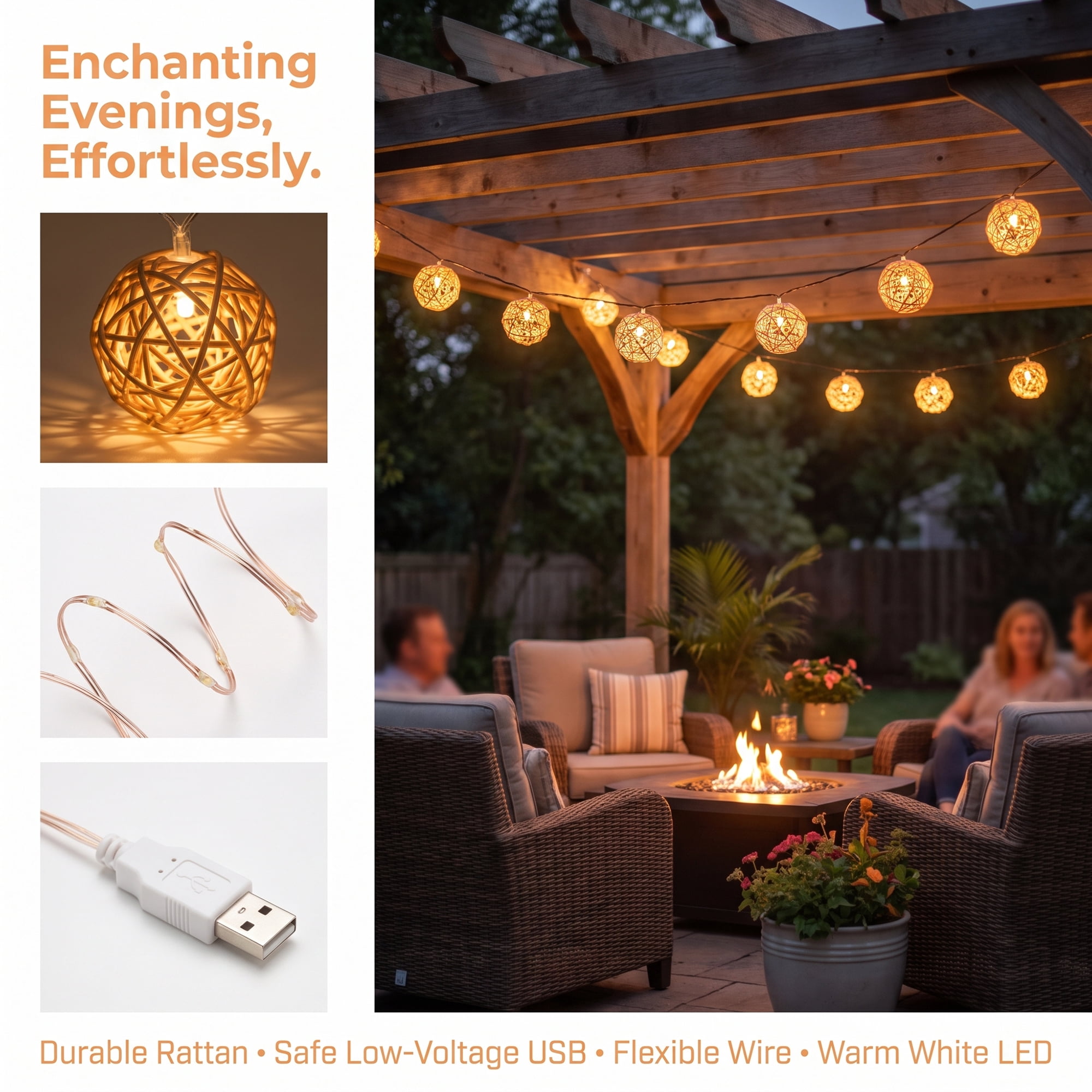 Unique Bargains Moroccan Orb Lights for Home with Flexible Design 9.8 ft USB Powered