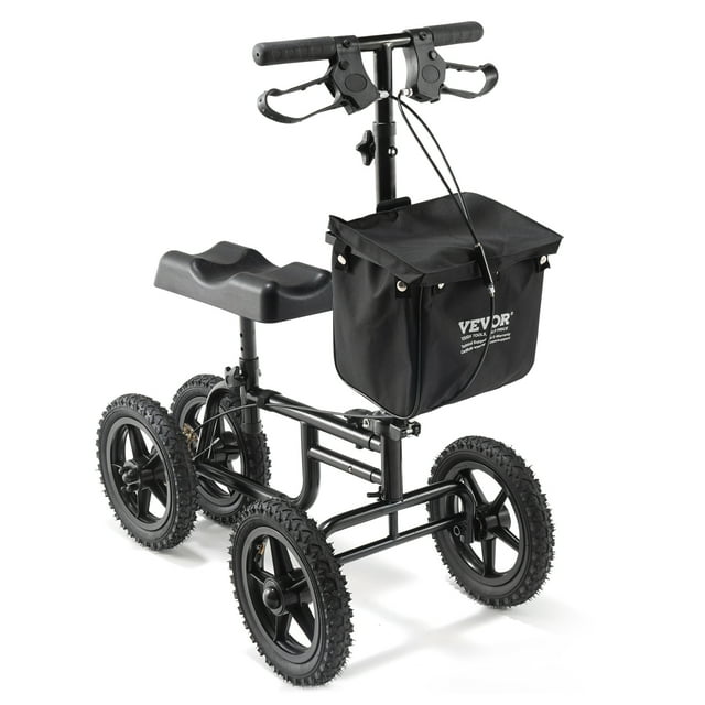 VEVOR Trottinette Pliable pour Genoux, Marchette pour Genoux en Acier au Carbone Orientable avec Guidon et Coussinet de Genou à Hauteur Réglable, Roue Tout-Terrain de 12 Pouces, Freins Doubles, Trottinette de Récupération pour Cheville Pied Genou Blessés, 350 Lb