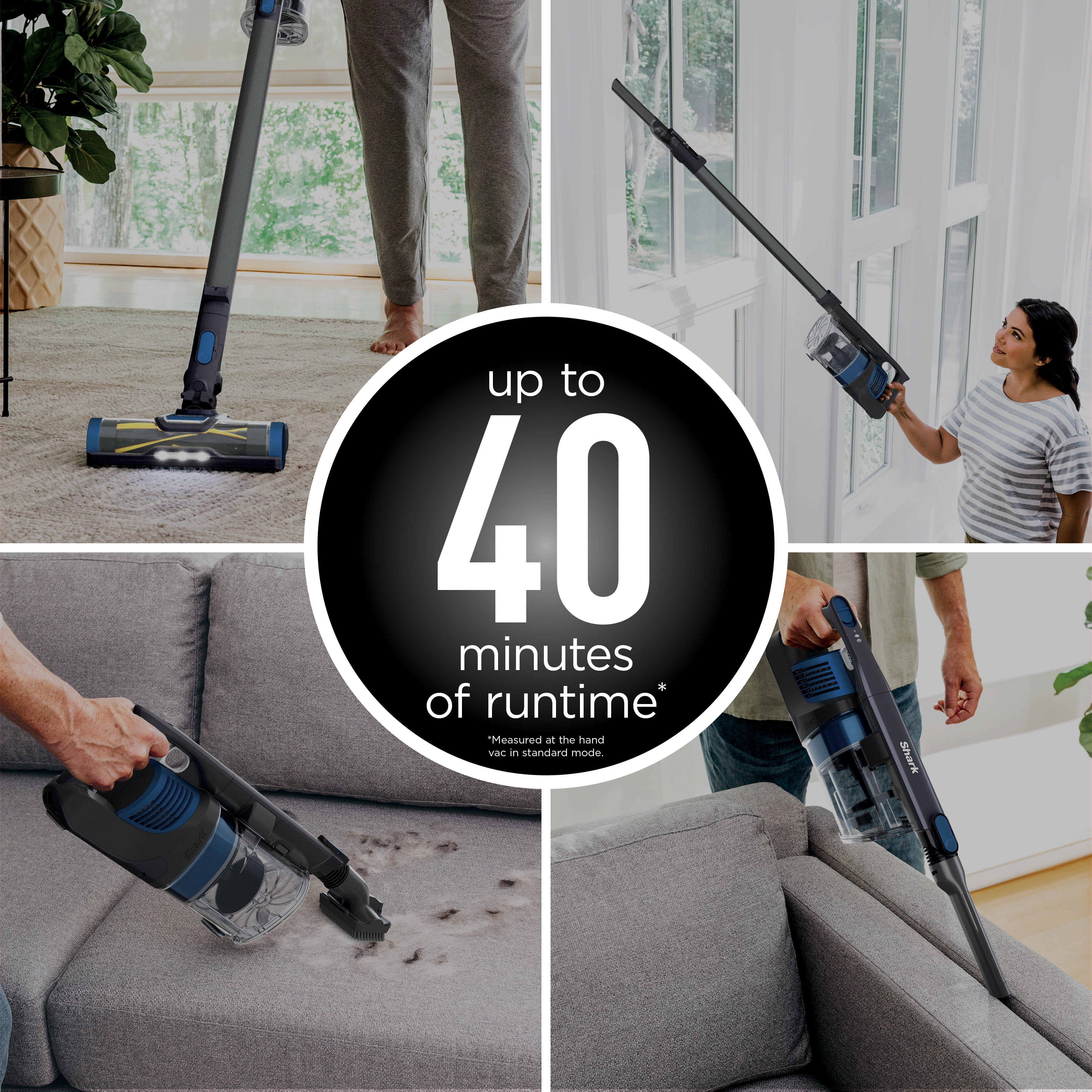 Shark Pet Pro Cordless Stick Vacuum, Carpet and Hardfloors, PowerFins Self-Cleaning Brushroll, Removeable Handvac, XL Dust Cup, 40-Min Run Time, WZ250 Blue