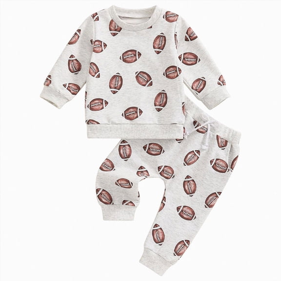Gubotare Toddler Baby Boy Girl Football Outfit Rugby Sweatshirt Top Jogger Pants Set 2 Pcs Infant Fall Winter Clothes (Grey, 12-18 Months)