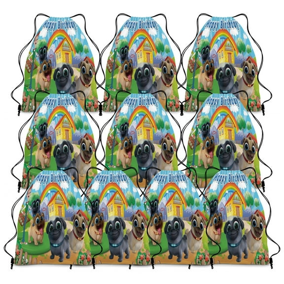 10 Pcs Puppy Dog Pals Drawstring Bags Birthday Puppy Dog Pals Party Decoration Goodie Bag Kid Backpack for Birthday Party Supplies (16 x 13.4 inch)