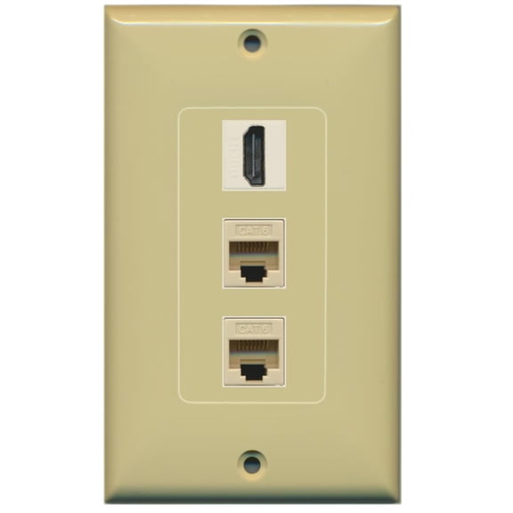 RiteAV - 1 Port HDMI 2 Port Cat6 Ethernet Decorative Wall Plate - Ivory