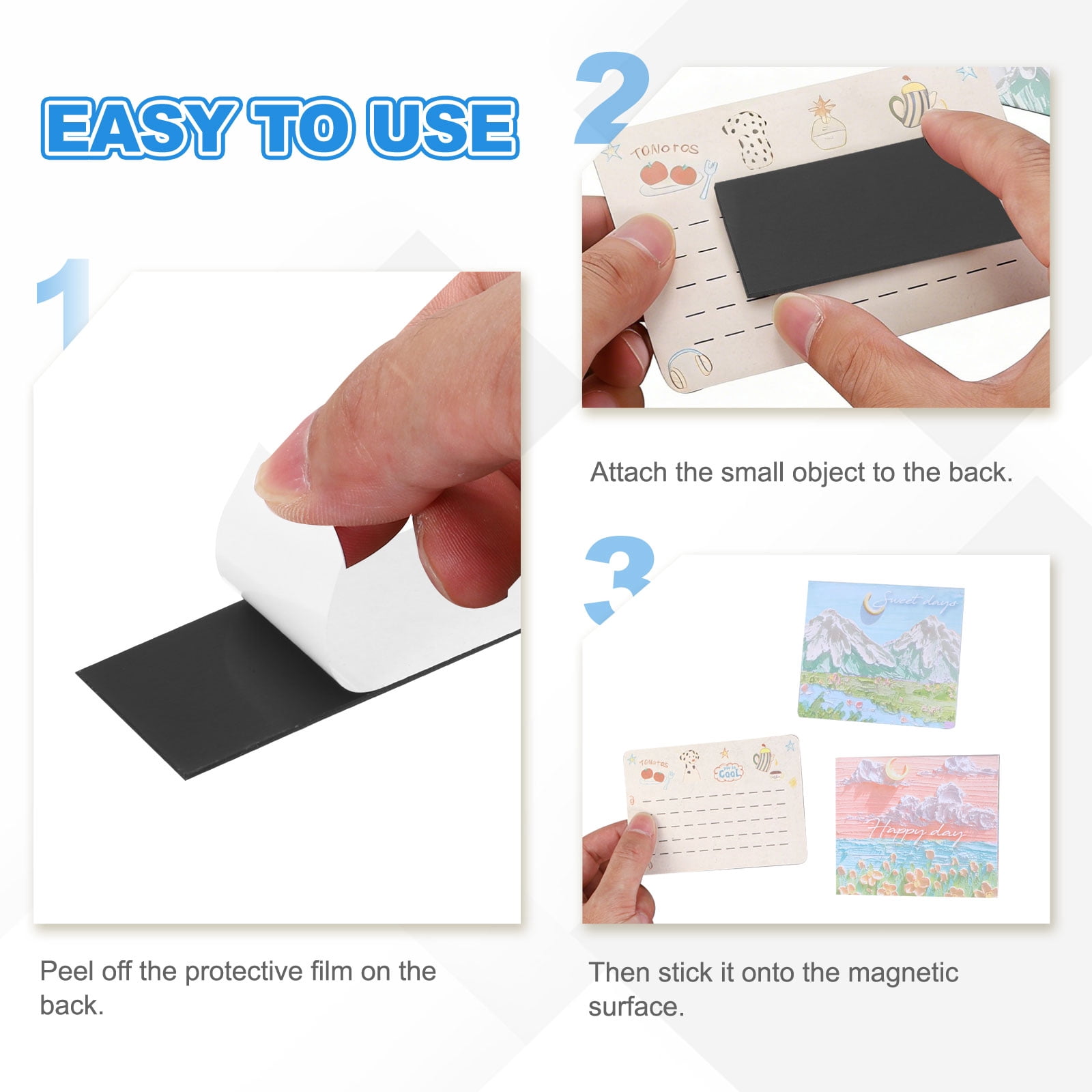 3.1"x3.1"x0.06" Magnetic Strips with Adhesive Backing, 10 Pack Self-Adhesive Magnets, Magnetic Tape for Whiteboard Fridge Organization DIY Crafts