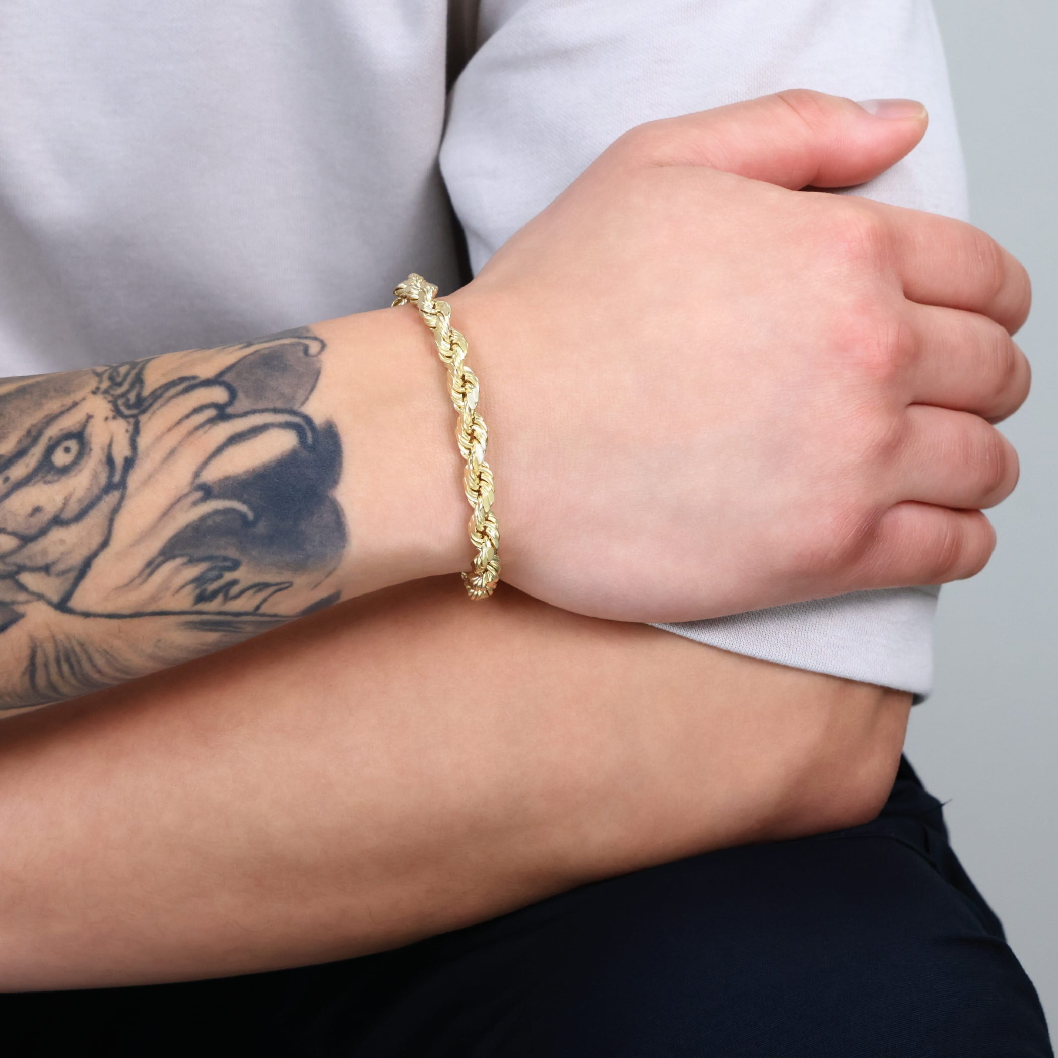 Nuragold 14k Yellow Gold 7mm Rope Chain Diamond Cut Bracelet (7.5"-9") Italian Jewelry for Men
