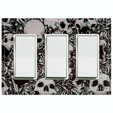 Metal Light Switch Plate Outlet Cover River of Souls Skull Rose Flower Gray SKL003