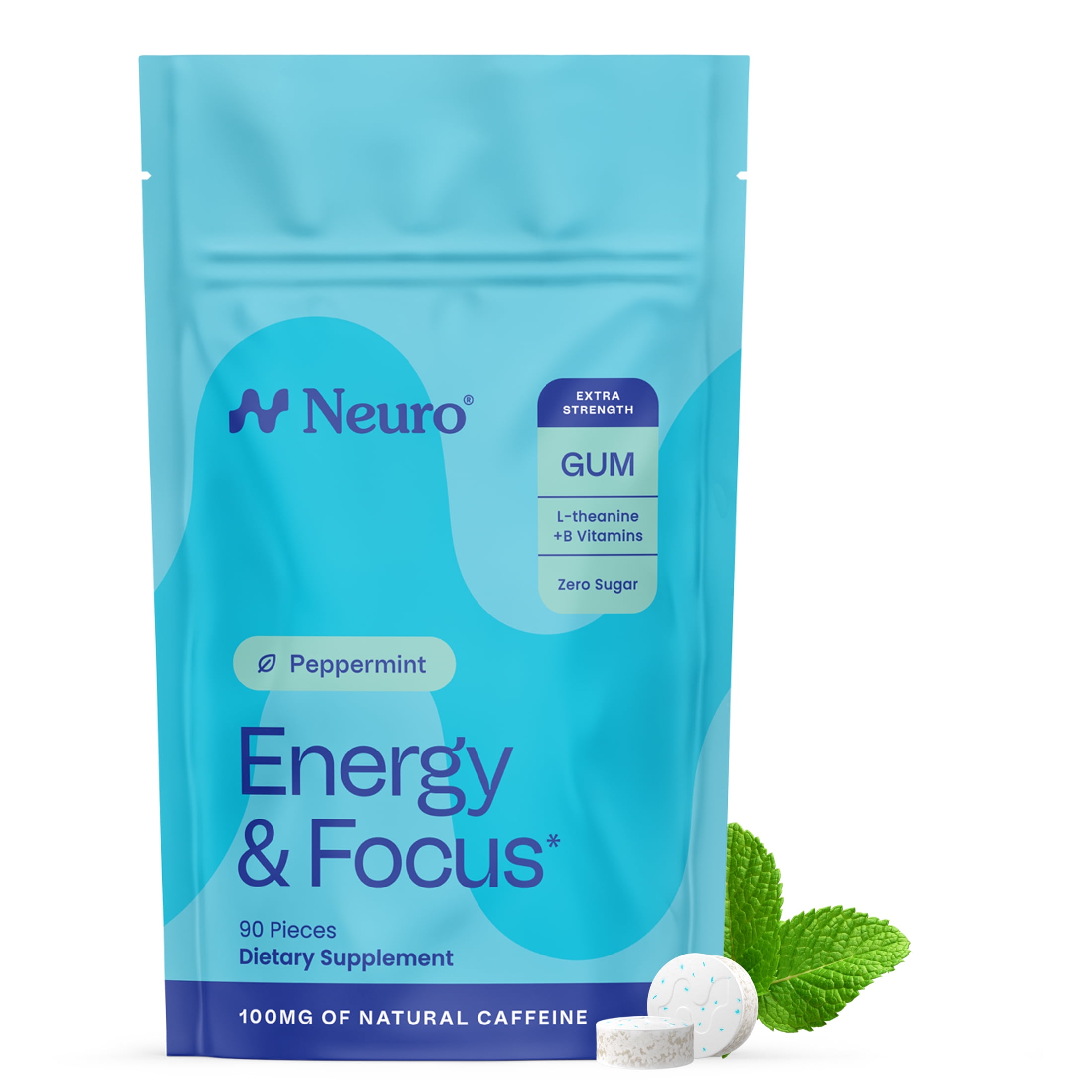 NeuroGum Extra Strength Energy and Focus Gum, 90ct, Peppermint