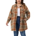 thumbnail image 1 of Women's Plus Size Plaid Shacket Jacket Long Sleeve Button Down Flannel Shirts Fashion Jacket 2X Orange, 1 of 6