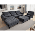 thumbnail image 3 of STENDMAR 4pc 120" to 152" L Shape Living Room/Family Room Modular Dark Gray Microfiber Sectional Sofa Couches Set with Lumbar Support Accent Throw Pillows S6839LDG, 3 of 5