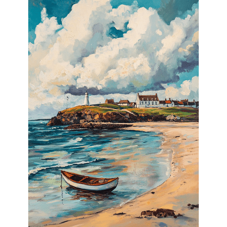 Coastal Lighthouse and Boat Canvas Wall Art, Perfect for Living Room, Bedroom, Office, Bathroom, and Kitchen Decoration.