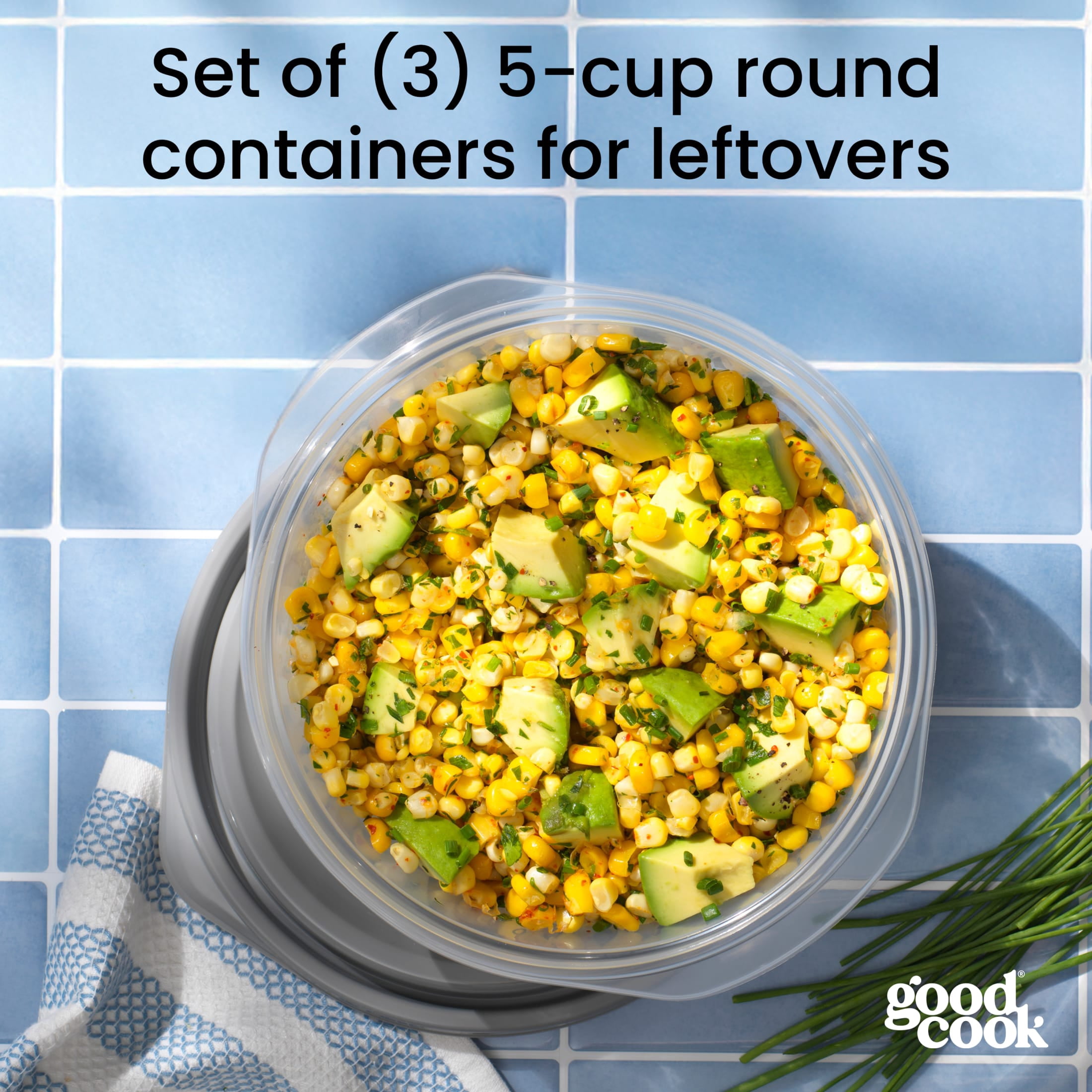 GoodCook Medium Bowl Food Storage Container 3 Pack, 5-Cup Capacity, BPA-Free, Dishwasher Safe