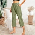 thumbnail image 5 of Stamzod Capri Pants for Women Plus Size Straight Leg Summer Capris with Pockets Casual Work Cropped Trousers Green M, 5 of 8