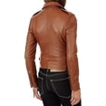 thumbnail image 2 of Women's Tan Lambskin Real Leather Stylish Jacket Biker Motorcycle Slim Fit Coat W627, 2 of 3