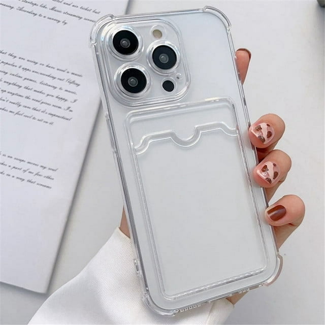 Transparent Card Slot Bag Holder Case For iPhone 15 14 13 12 11 Pro Max Mini X XS XR 7 8 Plus Clear Shockproof Soft Wallet Cover