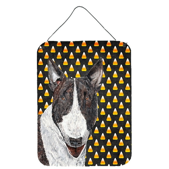 Bull Terrier Halloween Candy Corn Aluminium Metal Wall or Door Hanging Prints