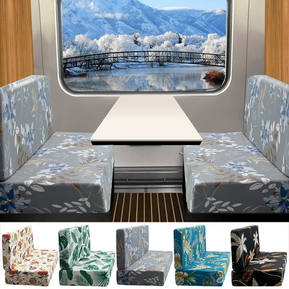 Rosnek Floral RV Dinette Cushion Covers, Replacement Elastic Camper Cushion Slipcovers Stretchable Furniture Protector for RV Camper Car Bench (1 Backrest Cover & 1 Bench Cover)