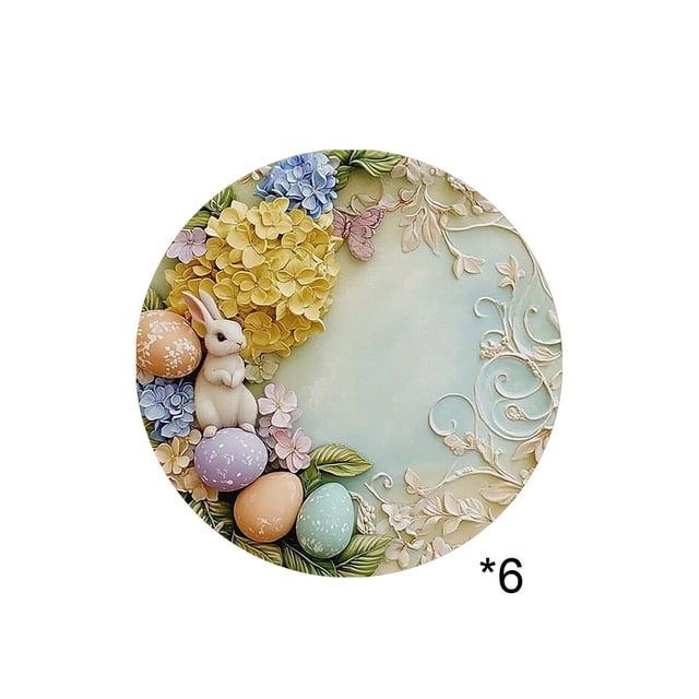 Easter Bunny Coaster Set of 6, Non Slip Absorbent Silicone Coasters for Drinks, 3.54 Inch Spring Themed Home Decor with Raised Design for Coffee Table, Kitchen, Dining, C