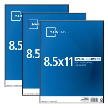 Mainstays 8.5" x11" Black Format Front Loading Picture Frames, Set of 3