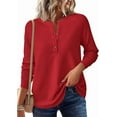 thumbnail image 4 of PRETTYGARDEN Women's Long Sleeve Waffle Knit Shirts Fall Casual Button Up Henley V Neck Tunic Tops Loose Fit Basic Tees, 4 of 8