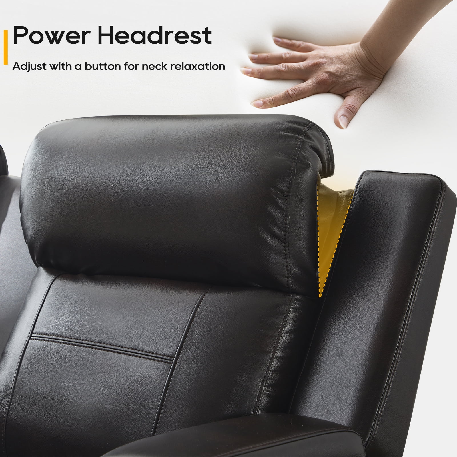 Power Loveseat Recliner Sofa, Home Theater Seating with Adjustable Headrest, Blue LED Lighting, Reclining Loveseat, Storage, Cup Holder, USB, Wireless Charging