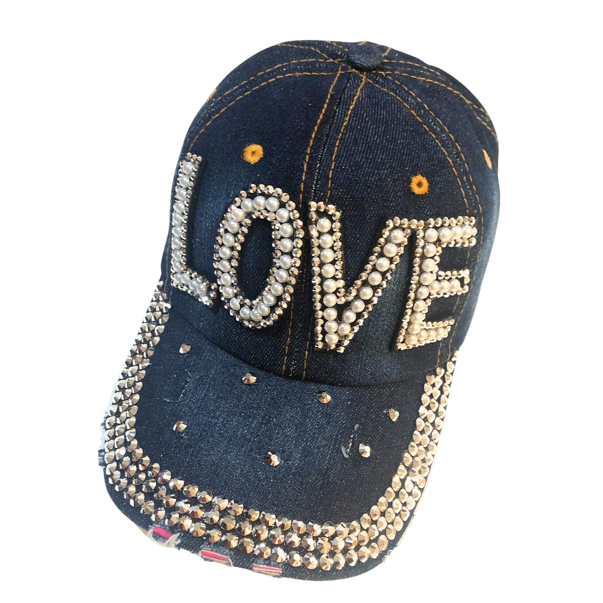 Popfizzy Rhinestone Sexy Hat for Women, Bling Denim Baseball 