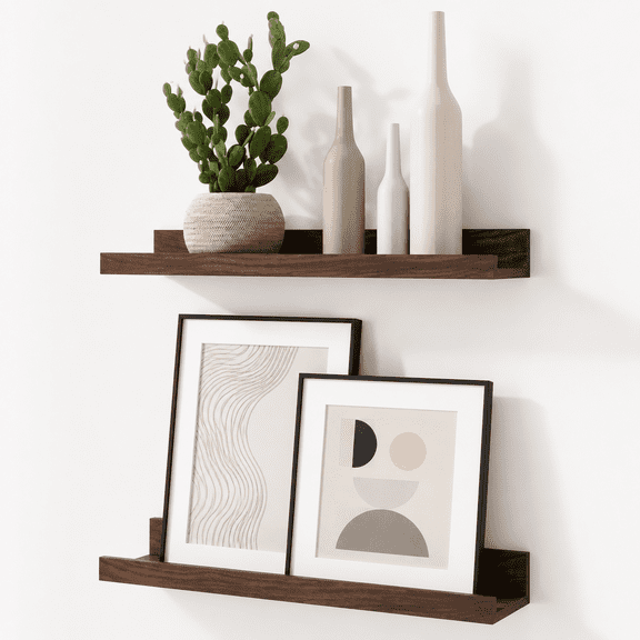 16 Inch Walnut Floating Shelves Set of 2 Wood Wall Ledges for Decor and Storage