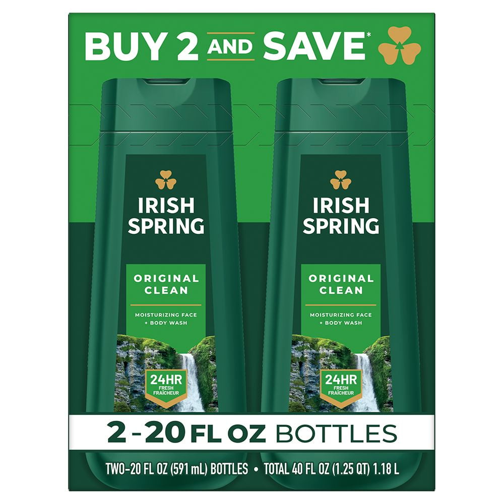 Irish Spring Body Wash for Men, Original Clean Body Wash, 20 Oz, 2 Pack
