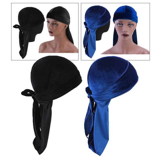 Sombrero de bandana de elegante para hombre, gorra con capucha musulmana de 2 piezas BLESIY Velvet Bandana Durag Cap