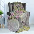 thumbnail image 4 of Tree of Life Soft Flannel Fleece Throw Blanket, Blossom Plant Illustration Paint Style Spring Love Universe Concept, Cozy Plush for Indoor and Outdoor Use, 60" x 80", Purple Pink Green, by Ambesonne, 4 of 5