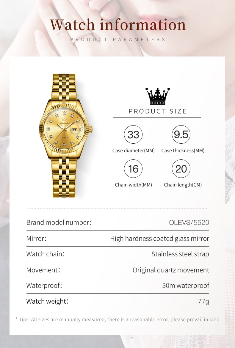 OLEVS Watches for Women Diamond with Date Luxury Female Waterproof Women Wrist Watch Analog Dress Quartz Stainless Steel Ladies Watch Luminous Calendar Women Watch Reloj para Mujer