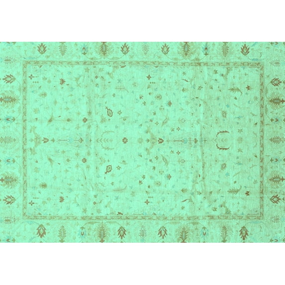 Ahgly Company Indoor Rectangle Oriental Turquoise Blue Traditional Area Rugs, 7' x 9'