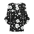 thumbnail image 4 of Black Ruched Lounge Tee Shirts for Women Summer Fall Ruffle 3/4 Bell Sleeve Vneck Spandex Floral Graphic Loose Fit Tee Shirt Tops Womens 2025 Clothing Fashion Y2K XL, 4 of 4