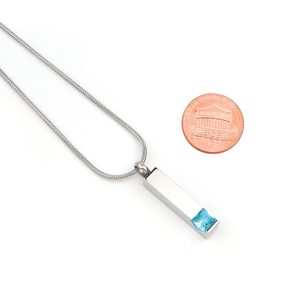 Cremation Jewelry Memorial Birthstone Bar Necklace Handcrafted Waterproof Human Ashes Urn Container with Free Funnel Kit and Velvet Jewelry Box [March]