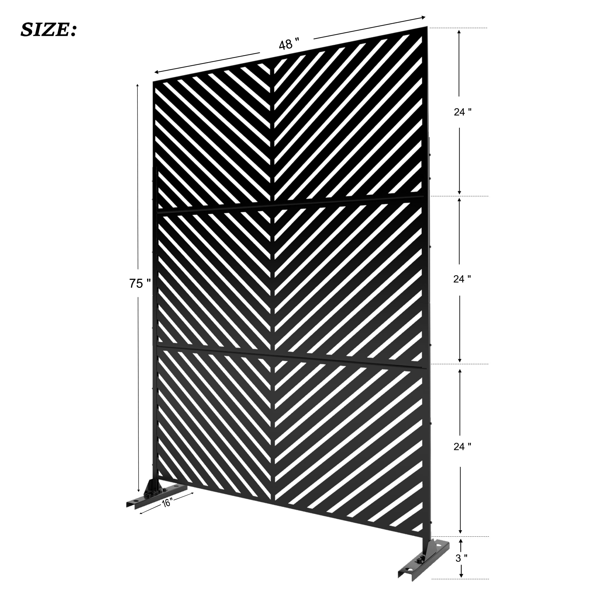 MAYEERTY 76" x 47" Black Alloy-Steel Decorative Outdoor Privacy Screen