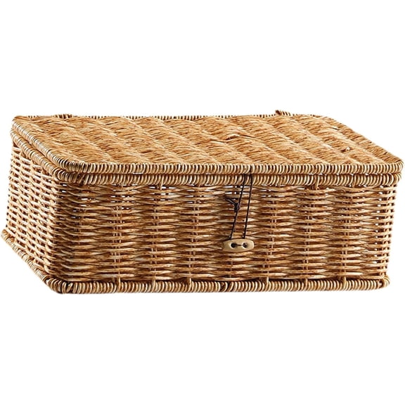 Rectangular Storage Basket with Lid – Decorative PP & Iron Wire Organizer Box, Multi-Purpose Storage Solution for Kitchen, Office, and Home