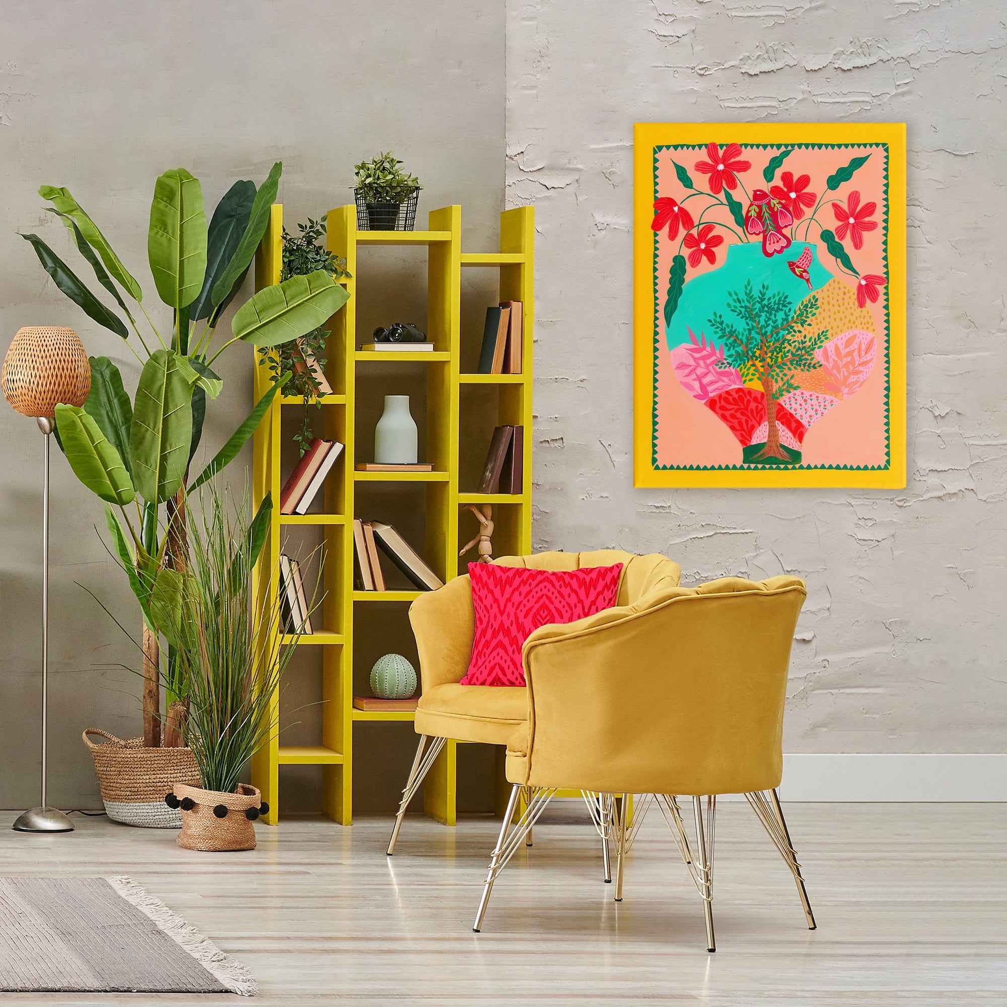 Folk Patterned Hope Vase Canvas Wall Art, design by Nabeela Rumi