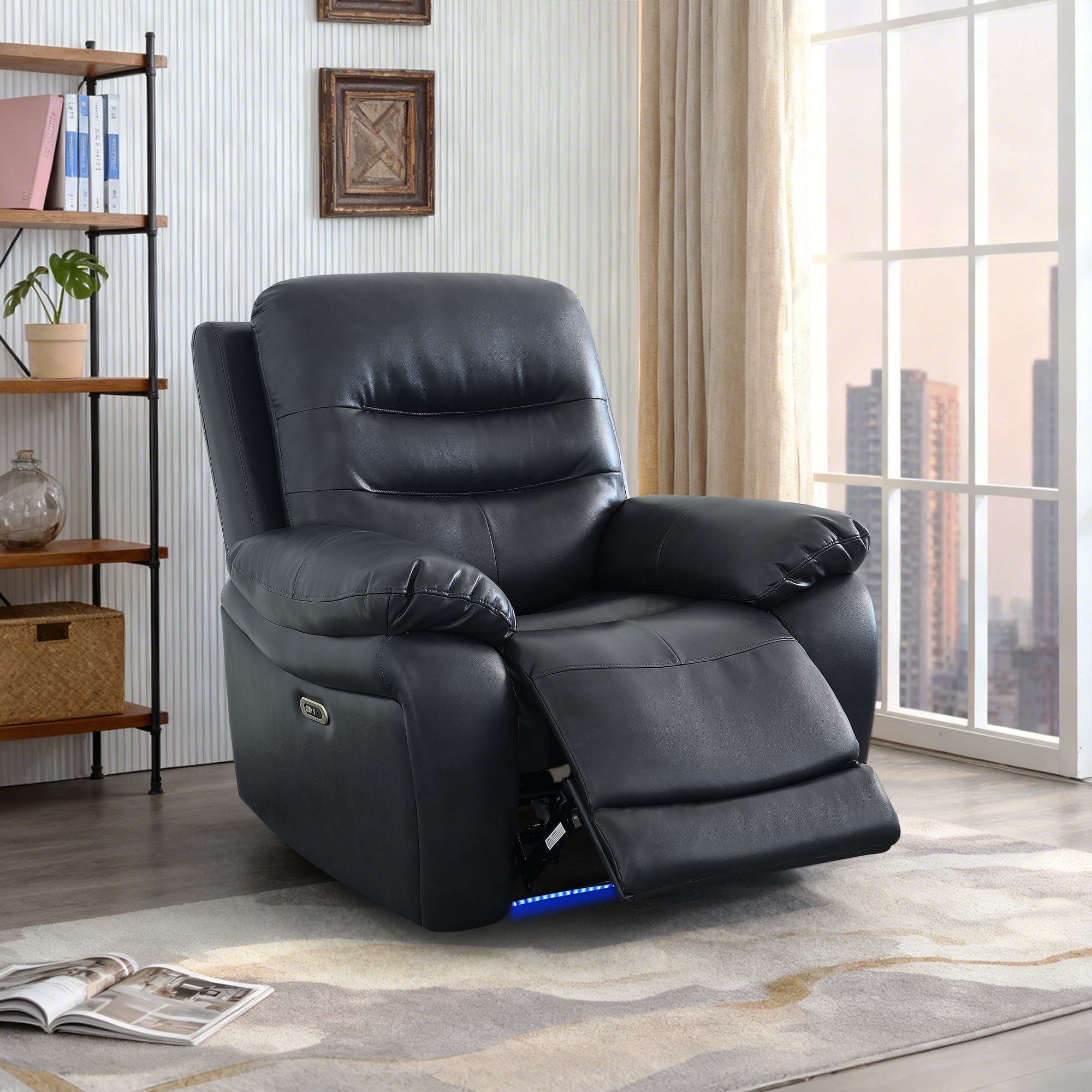 MAYEERTY Single-Seat Intelligent Recliner Sofa with Breathable Leather, LED Light & USB Charging for Bedroom Study