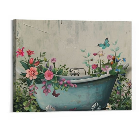 BCIIG Bathroom Pictures Relax Soak Unwind Signs Wall Art Canvas Botanical in Bathtub Paintings Artwork for Washroom Toilet Wall Decor Ready to Hang 16''x20''